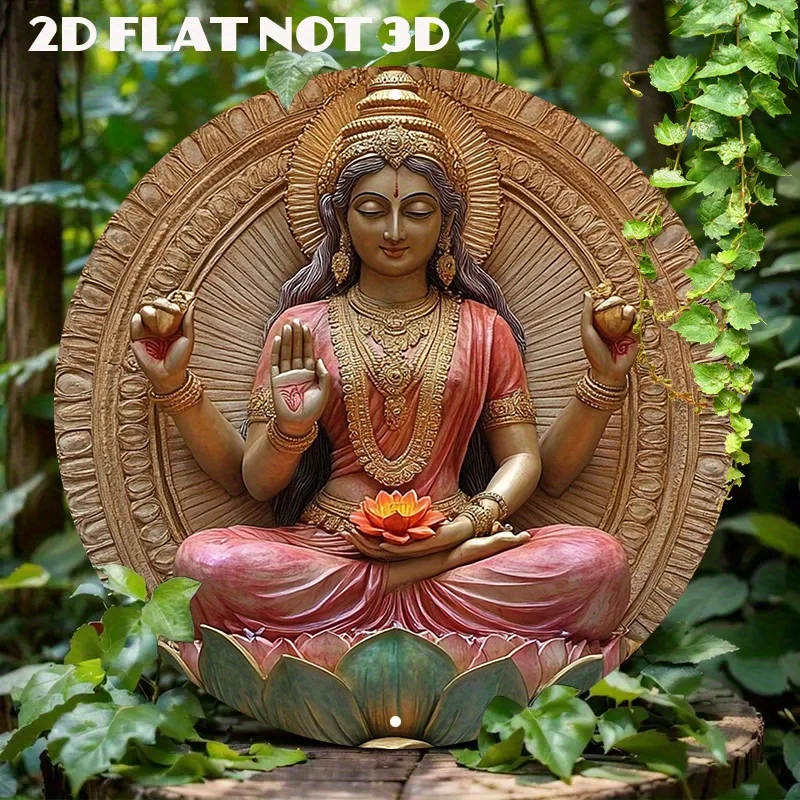 

Round Aluminum Wall Art Decor - Vibrant Laxmi Goddess on For Lotus Design, Hindu Deity Artwork, Hindu Home Decor, 7.9x7.9In