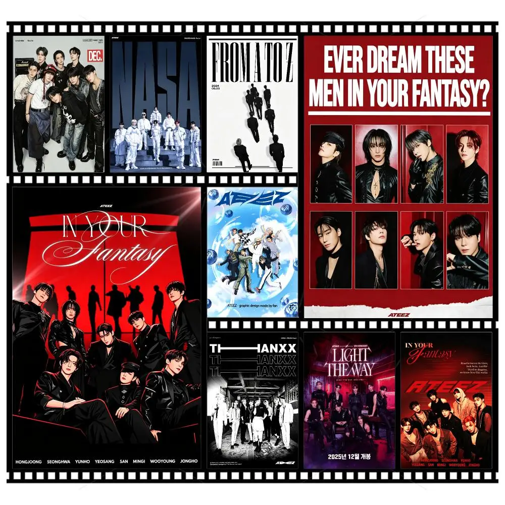 ATEEZ Kpop Performance Boy Group Poster Wall Art Poster HD Waterproof PP Print Bedroom Living Room Office Decor Gift
