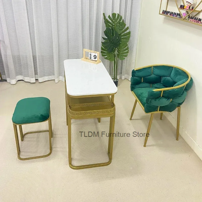 Manicure Golden Nordic Speciality Table Nail Manicura Table Retro Design Marble Mesa Simple Tisch Metal Salon Furniture