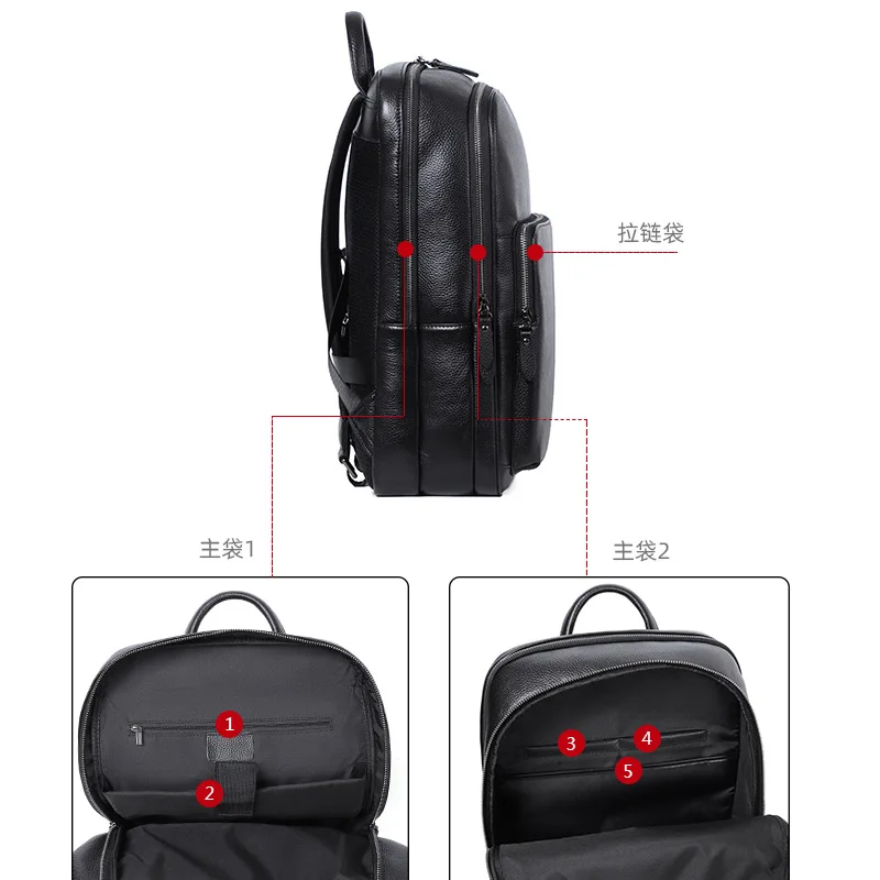 Genuine Leather Men's Backpack Cowhide Travel Backpack Large Capacity College Students School Bag Business Laptop Bag