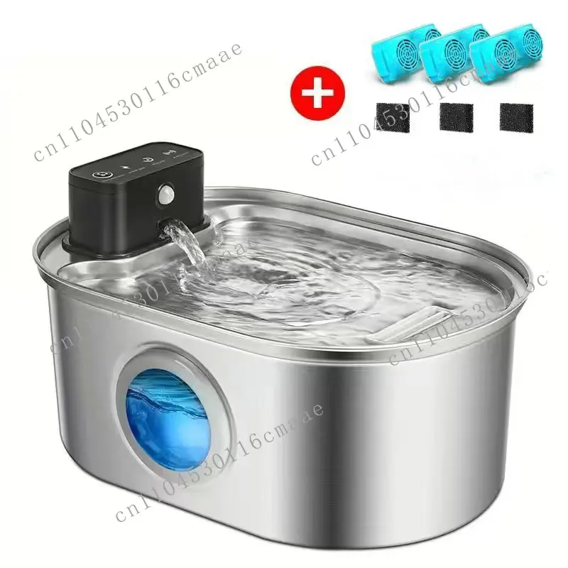 3.2L Wireless Cat Water Fountain 5000mAh Auto Sensor No Pump Stainless Steel Cat Dog Water Fountain Multiple Pet Drinking Bowls