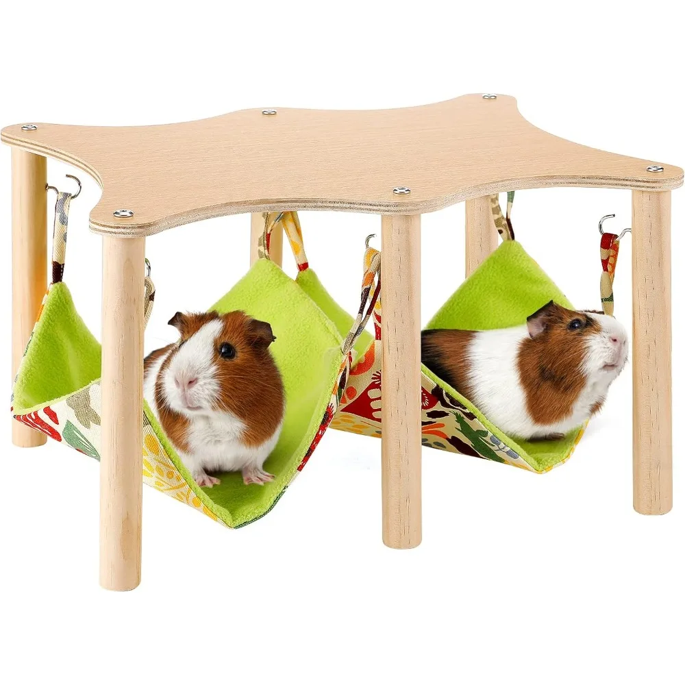 

Guinea Pigs Hammock with Natural Wooden Stand- Large Hanging Hammock Bed for Piggies Chinchilla Hamster Bunny