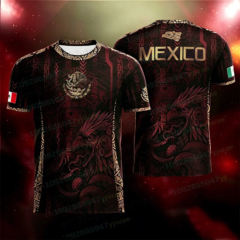 Mexican Flag 3D Print Mens Tshirt Fun 3D Eagle Pattern Short Sleeve Outdoor Football Sport Casual Top Summer Parent-child Tshirt