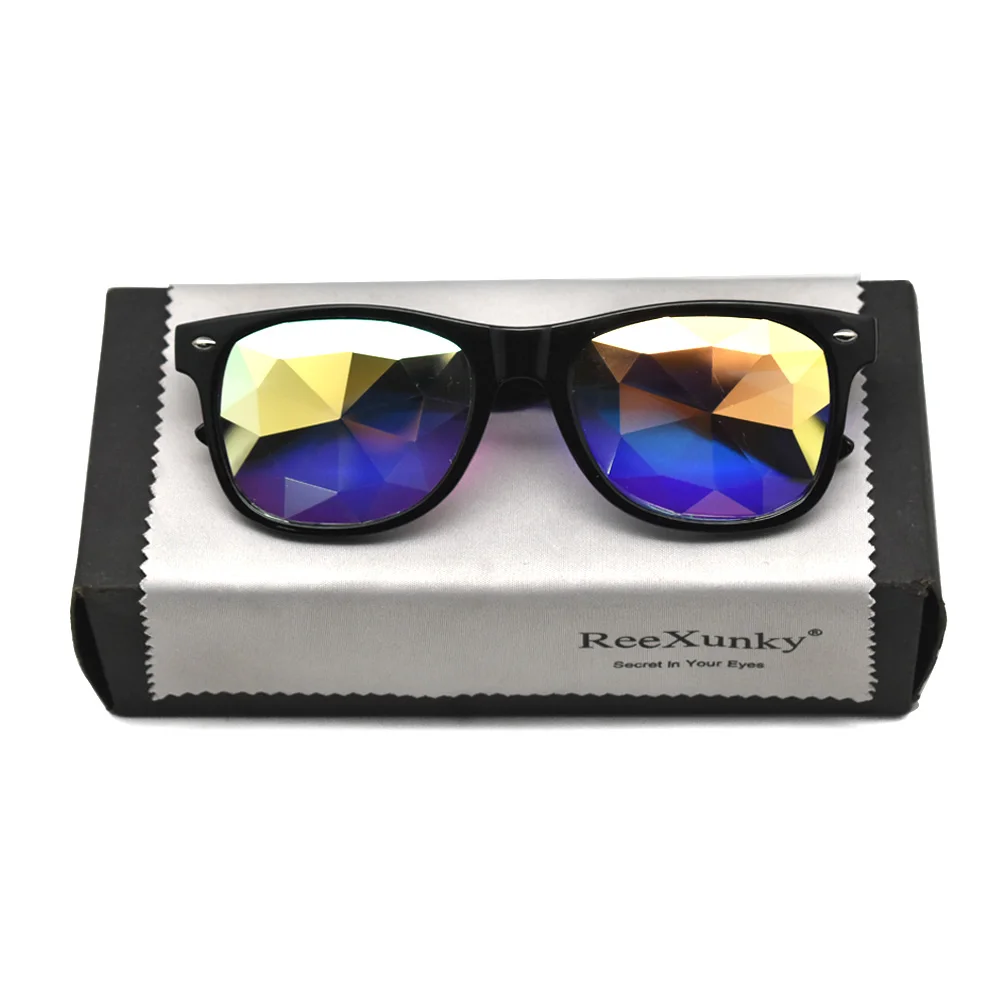 Lunettes de soleil carrées classiques pour femmes et hommes, mode EDM Diffraction de lumière futuriste Rave Festival, prisme psychédélique