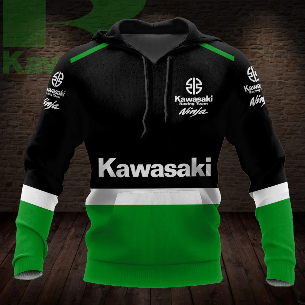 Kawasaki Unisex Sweatshirt Motorcycle Uniform Oversized Hoodie Mens Clothing Extreme Sports High-quality Racing Suit Child Men's