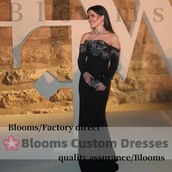 Blooms Customized Off shoulder Flower Shape Beaded Luxury Evening Dresses For Prom Party Gown Crepe Wedding Formal Dress