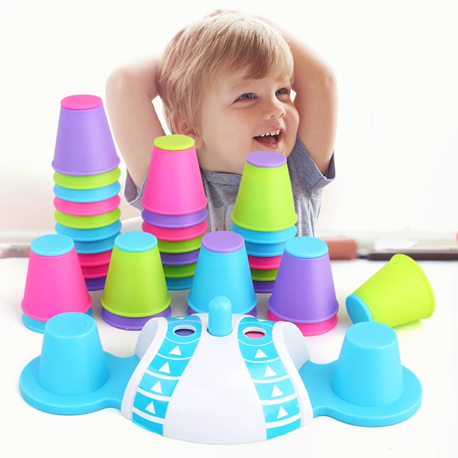 Jouets éducatifs pour enfants, gobelets empilables amusants pour bébés, jouets arc-en-ciel, tour à empiler, jouet de construction, cadeaux avec Base assortie de couleurs