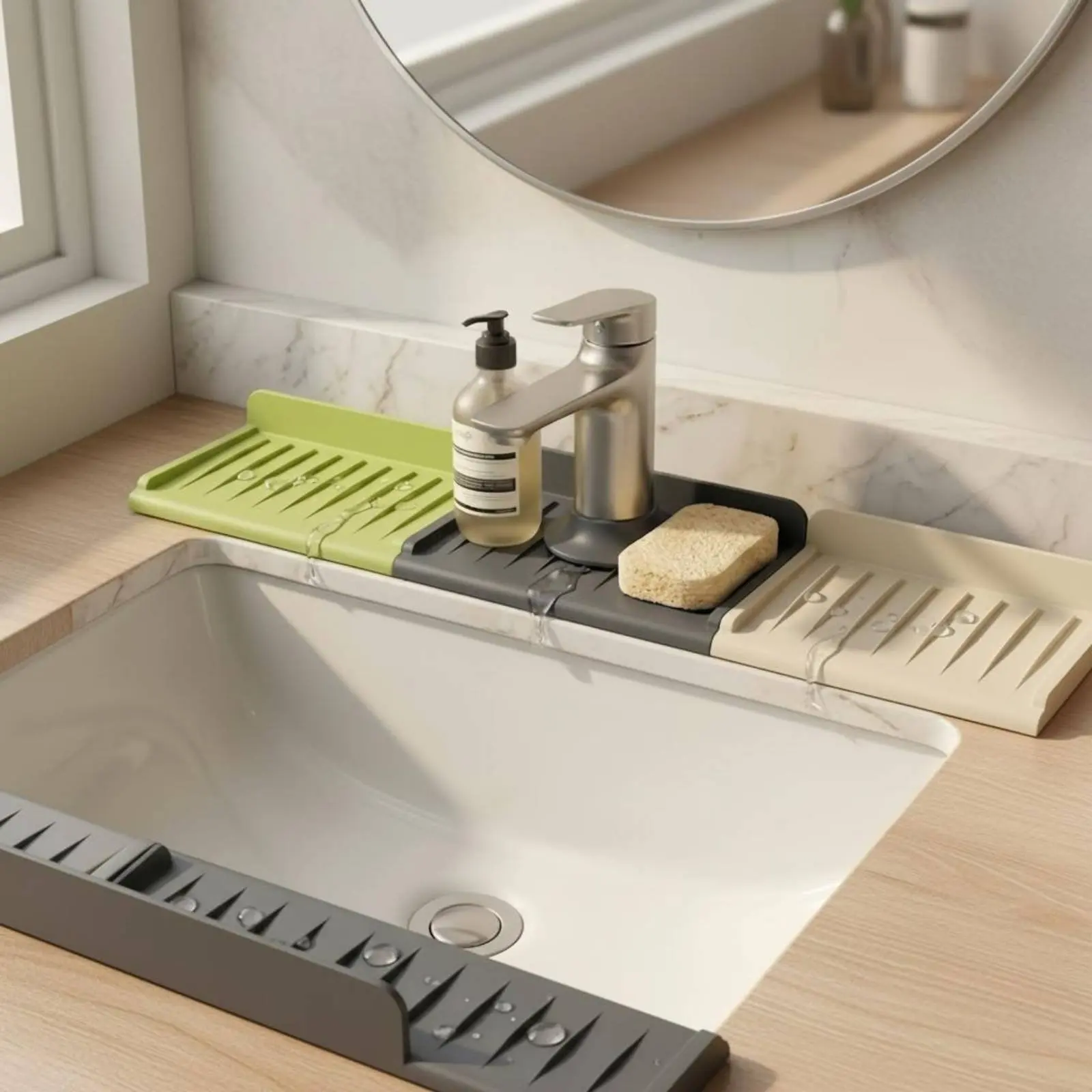Spliceable Sink Drainage Mat Waterproof Cuttable Sink Splash Guard Faucet Splash Guard Mat Strong Suction Household Item