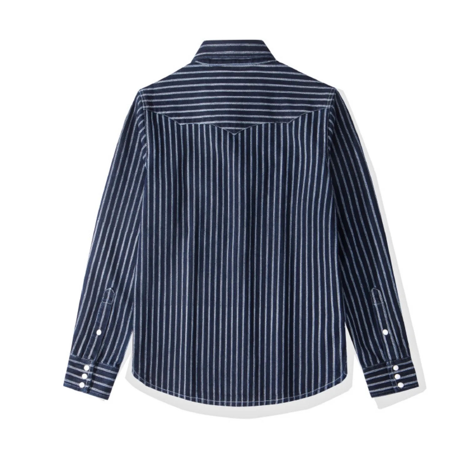 Men's thickened long-sleeved denim shirt heavyweight workwear double pocket lapel loose shirt spring and autumn jacket