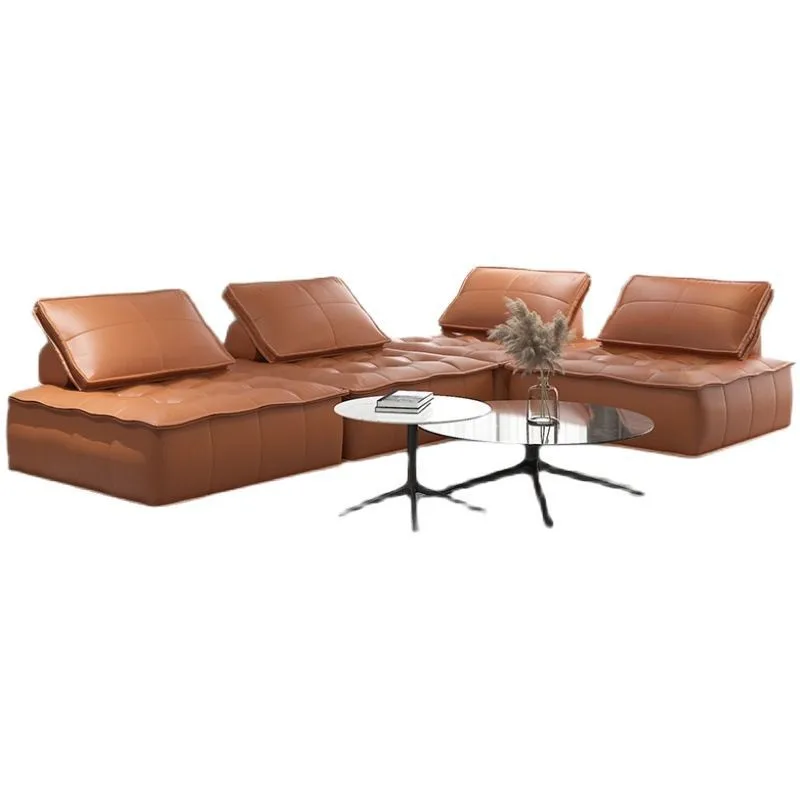 Skórzana sofa kwadratowa, nowoczesna sofa do salonu w willi/hotelu, zestaw mebli.