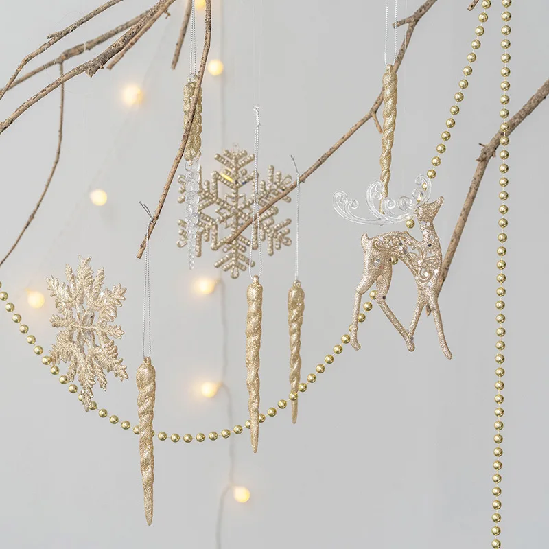 6pcs Crystal Christmas Tree Decoration Acrylic Bead String Ice Droplet Snow Pendant Christmas Transparent Ice Snow Decoration