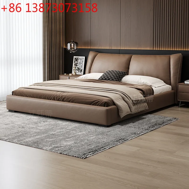 Genuine leather double Italian-style modern minimalist bedroom imported cowhide big by wrapped marriage 1.8 meters big bed
