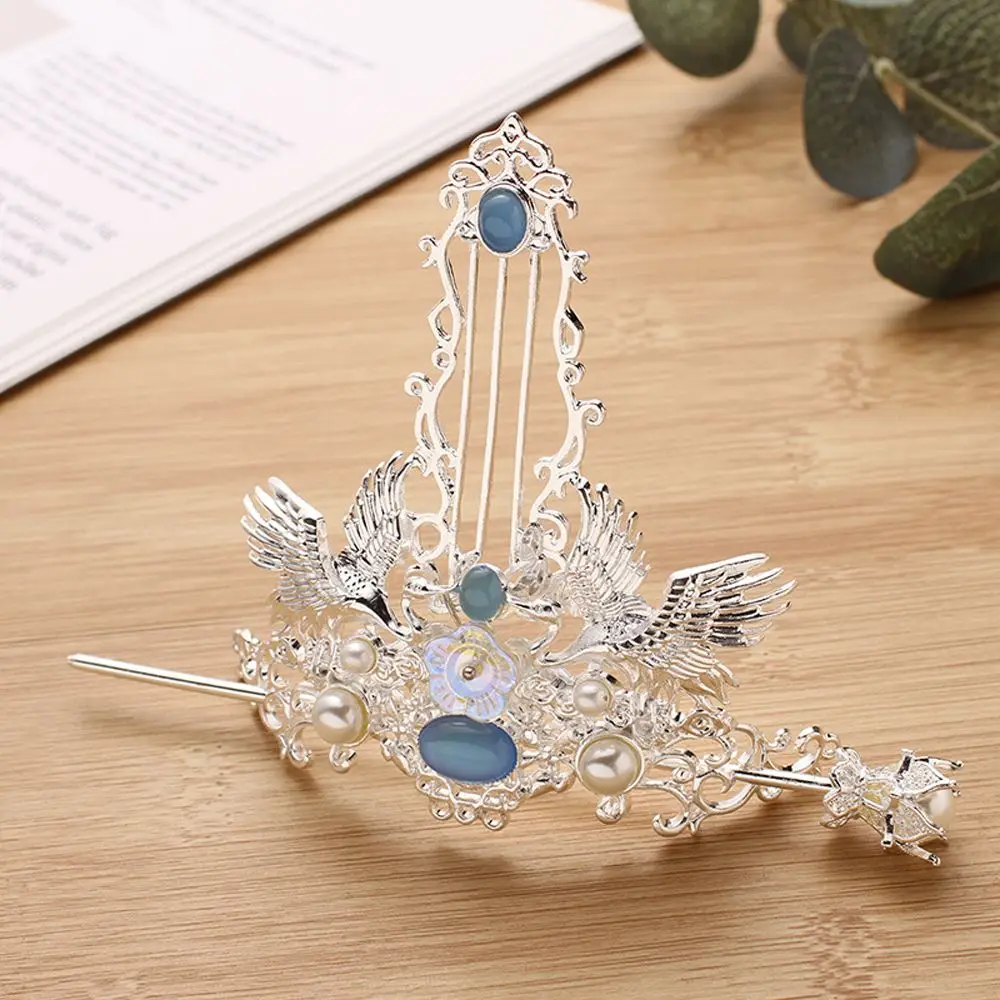 Style Hair Accessories Alloy Gem Photo Props Ancient Style Hair Crown Hanfu Hairpin Hairstyle Design Tool Crane Hair Stick