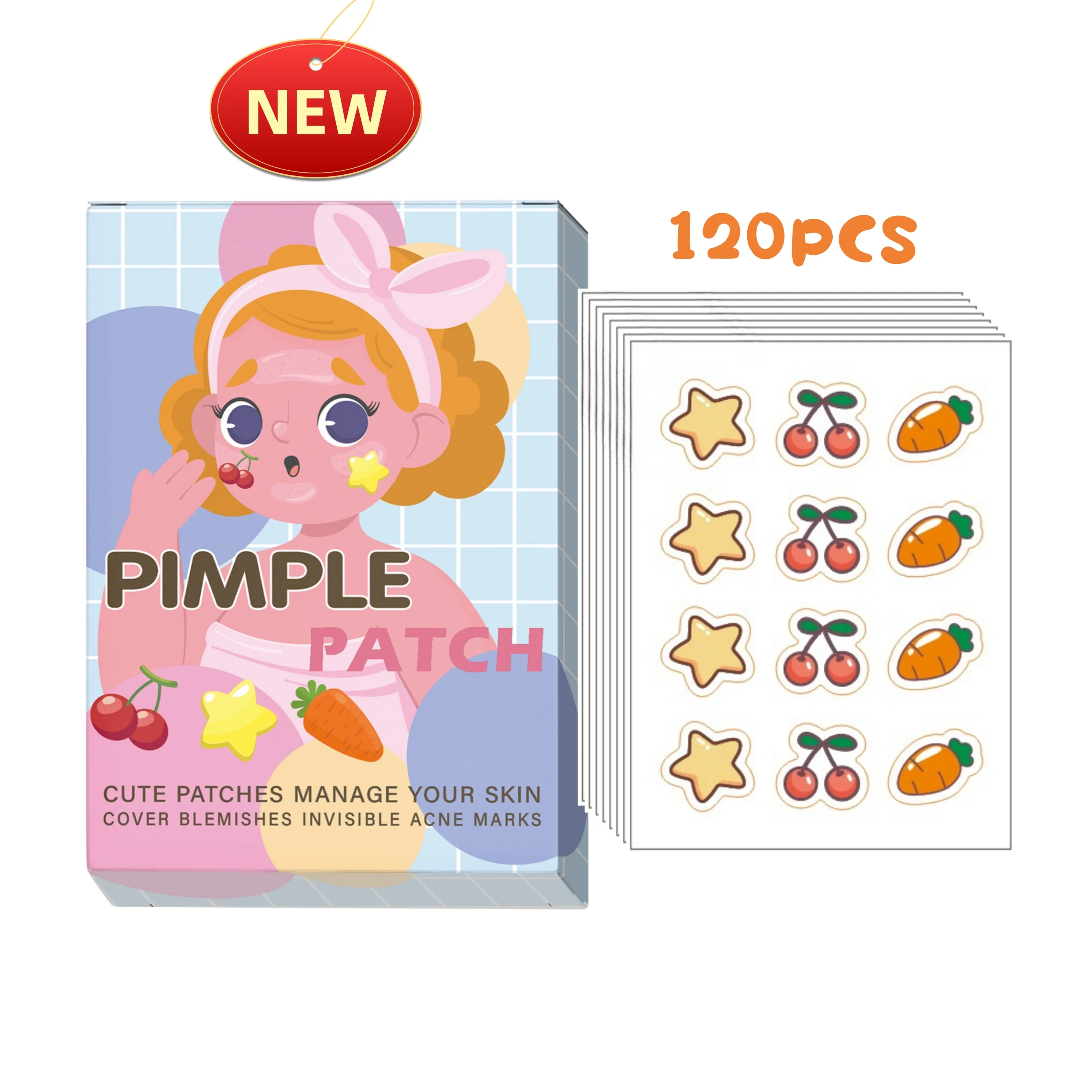 120pcsCherry acne sticker, waterproof and breathable, daily facial use, facial skin