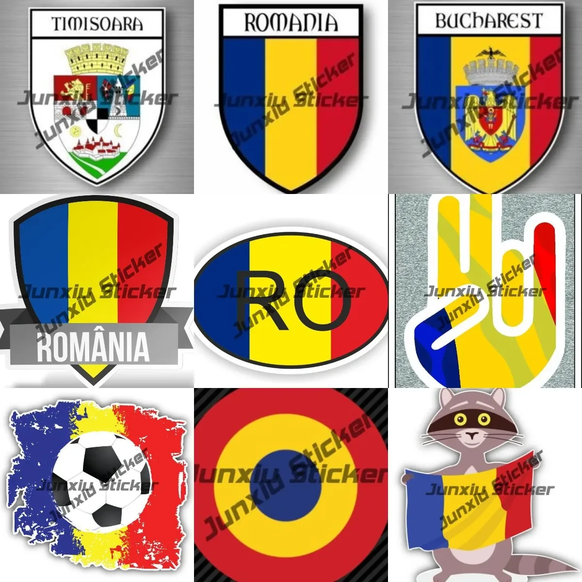 Romania Pride with Romanian Flag Emblem Stickers Stamp Romania Seal City Shield Travel Decal Romanian Flag Map Country Code RO
