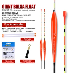 2PCS Balsa Wood Floats+2 Float Tubes+1 Bag Hooks Fresh Water Buoy Vertical Buoy Lake River Bobber Fishing Tools Accessories