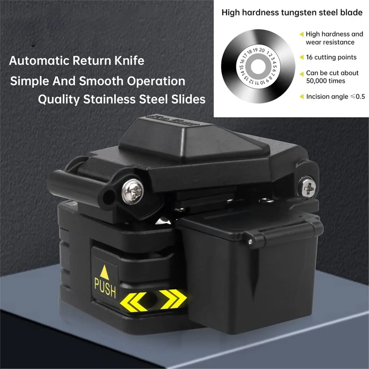 NEW  Optical Fiber Cleaver - Metal Fiber Optic Cutting Tool with Auto Scrap Collector, Steel Blade, Black