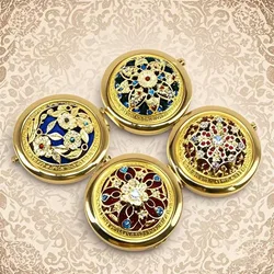 2021 빈티지 선물 손 거울, 포켓 거울, 미니 휴대용 컴팩트 거울, 여아 양면 접힌 속이 빈 메이크업 미용 도구