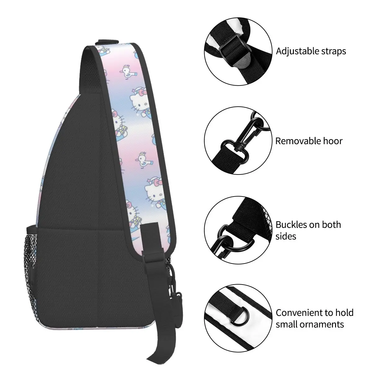 Custom Hello Kitty Anime Shoulder Crossbody Chest Backpack for Women Men Cycling Shoulder Chest Bags Sling Bag Shoulder Backpack