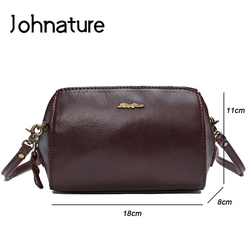 Johnature Simple Genuine Leather Women Small Bag Natural Cowhide Clutch Bag Versatile Solid Color Shoulder & Crossbody Bags