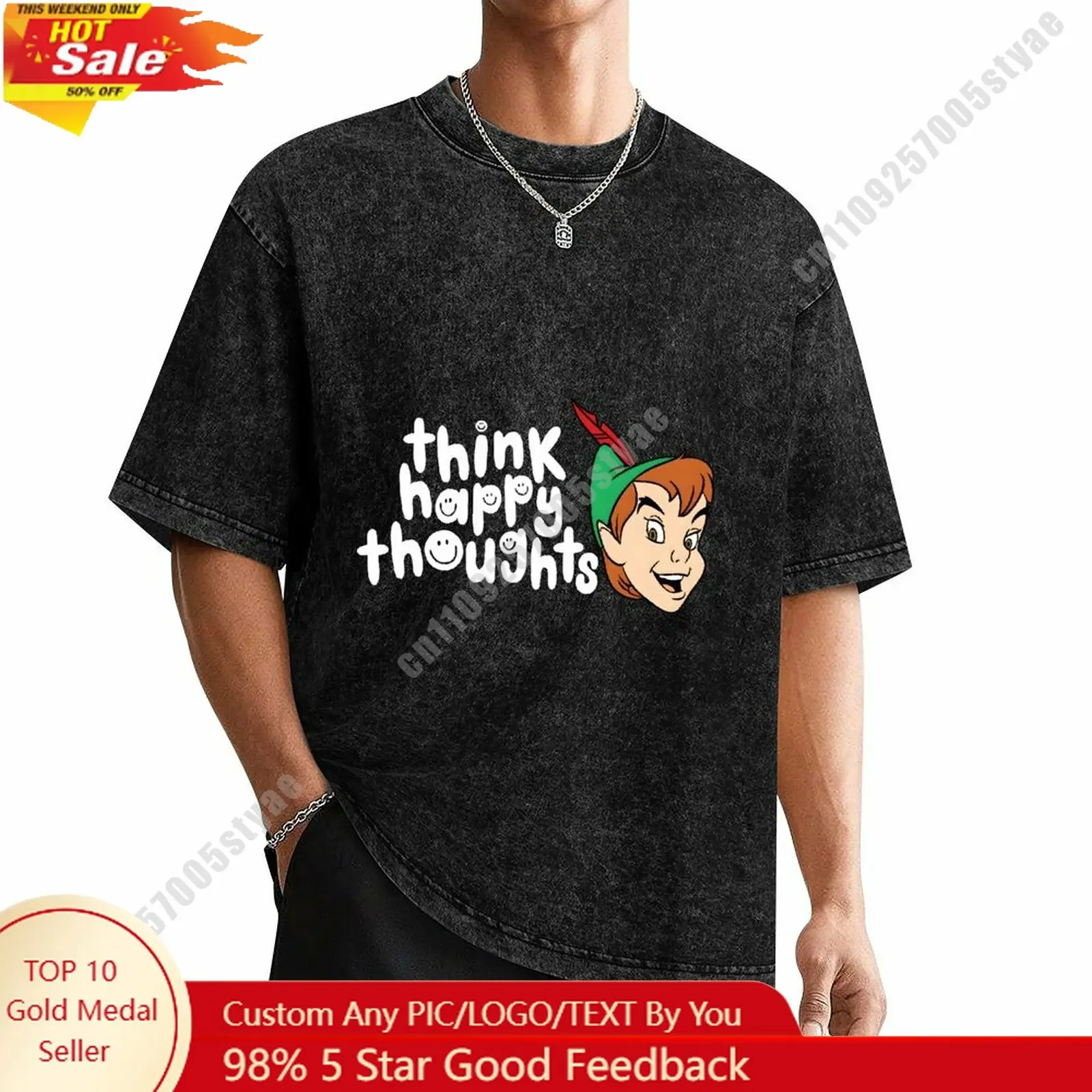 

Peter Pan T Shirt Disney Customizable Personalize Your Own Design Heat Transfer Printing Vintage Washed Dropped Shoulder T-shirt