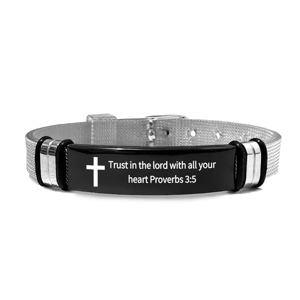 Stainless Steel/PVC Inspirational Quotes Braclets Silver Bible Verse Family Friendship Bracelet Adjustable Christian Bracelet