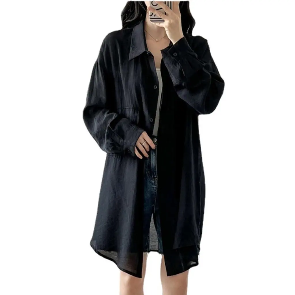 

Женская рубашка больших размеров с длинными рукавами, кардиган, солнцезащитный топ для полных девочек, повседневная верхняя одежда с кондиционером