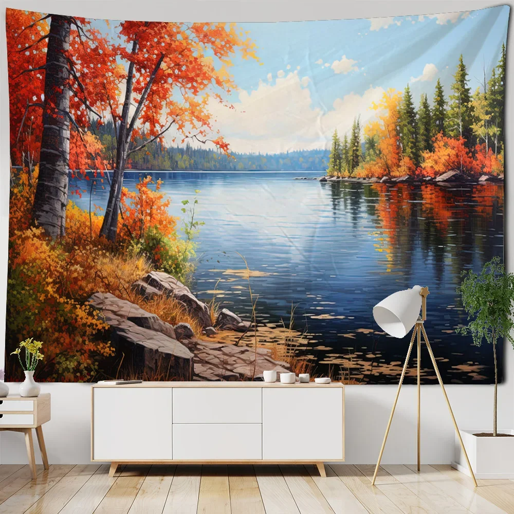 Abstract Forest River Oil Painting Wall Hanging Cloth Bohemian Landscape Tapestry Hippie Dormitory Living Room Wall Decoration