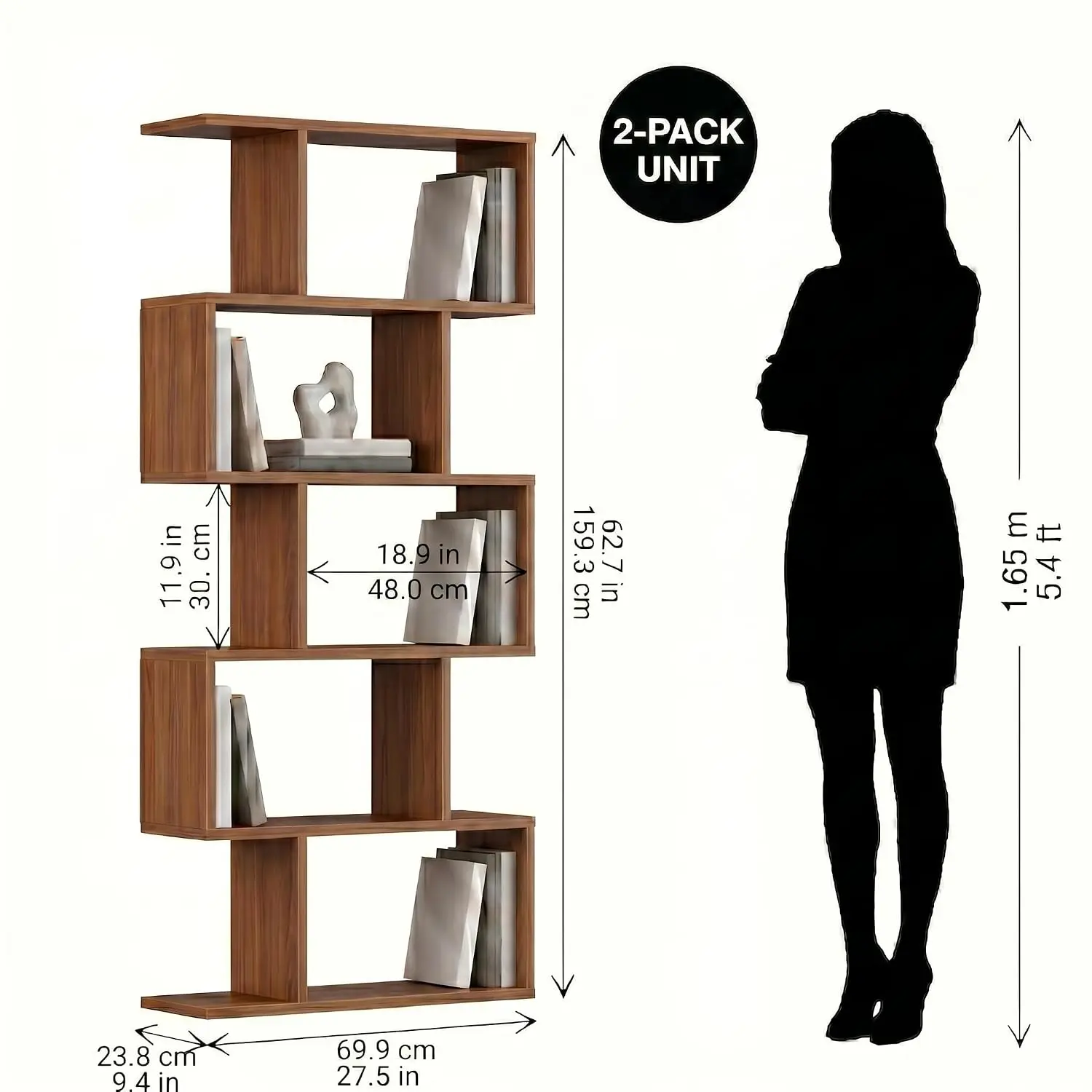5-Tier S-Shaped Bookcase Set of 2, 63