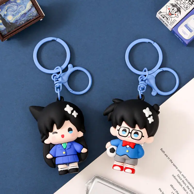 Japanese Anime Conan Edogawa Rachel Moore Silicone Couple Car Keychain Decoration Backpack Zipper Pendant Birthday Gift Toy
