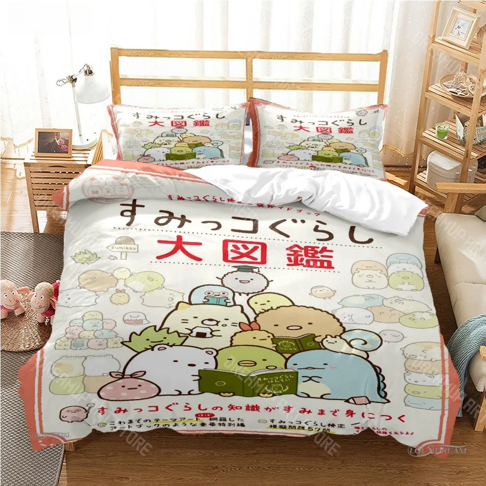 3D Print Sumikko Gurashi Cute Cartoon Bedding Set for Boys Girls Duvet Cover Pillowcase Twin Queen King Full Single Double Sizes