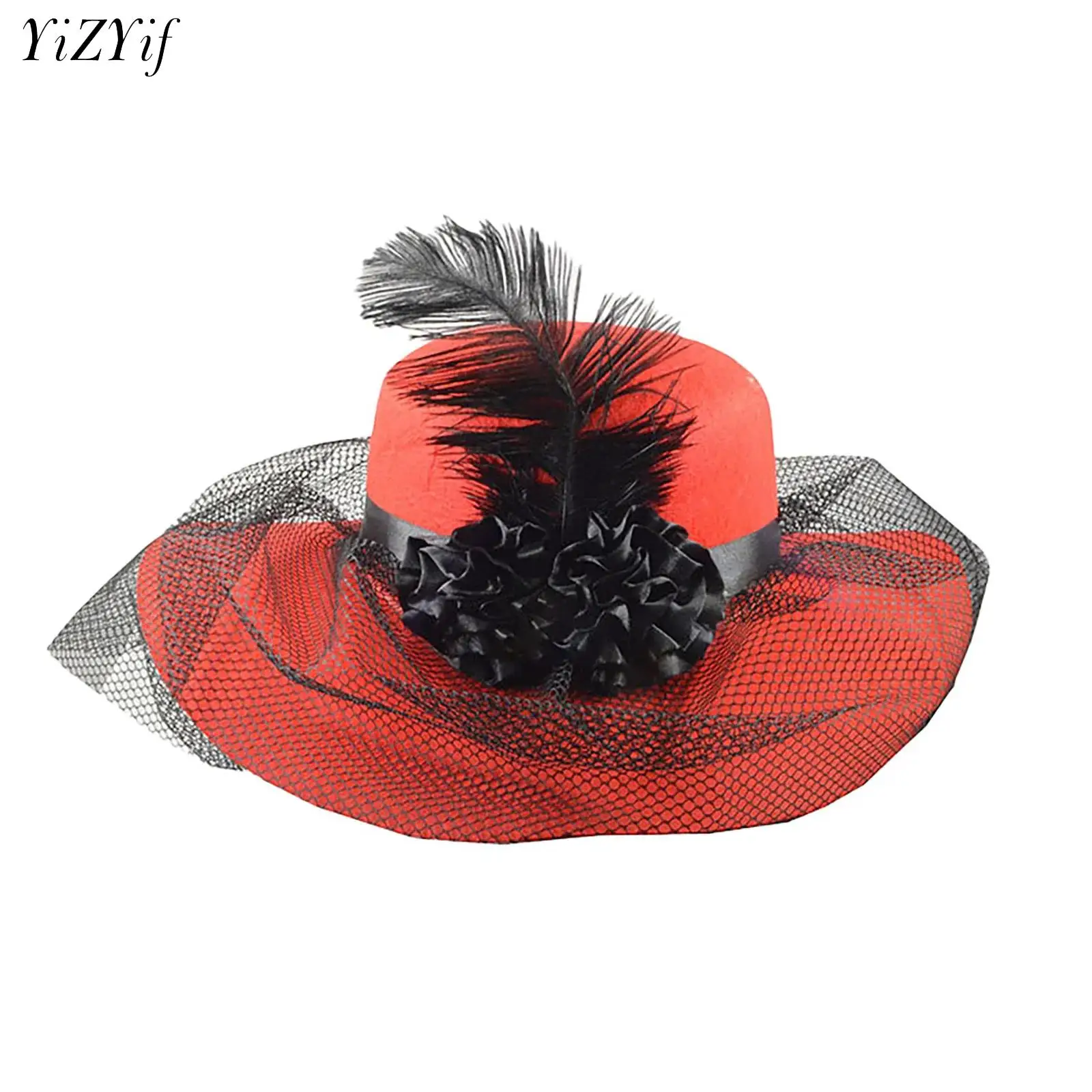 Dames Fascinator Hoeden Bruiloft Kentuckes Derbe Hoeden Voor Vrouwen Mesh Veren Hoeden Grote Brede Rand Fedora Organza Hoed Kerk Hoed