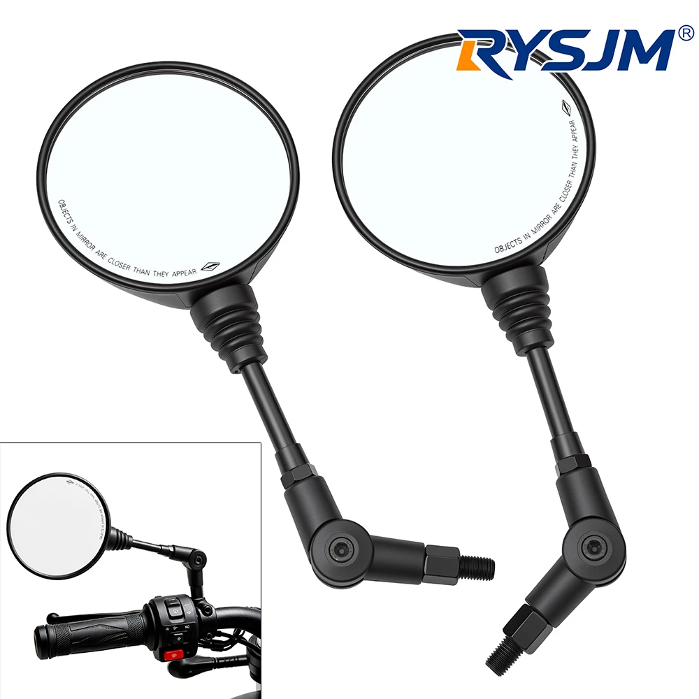 

1 Pair Universal Folding Round Motorcycle Side Rearview Mirrors Anti-fall 10mm Bike Rear View Mirror For Scooter E-Bike Safety