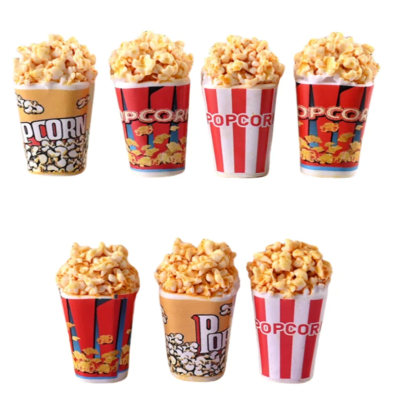 10Pcs Fake Food Simulation Popcorn Bucket Resin Crafts Kawaii Cabochon Scrapbooking DIY Dollhouse Decoration Accessories