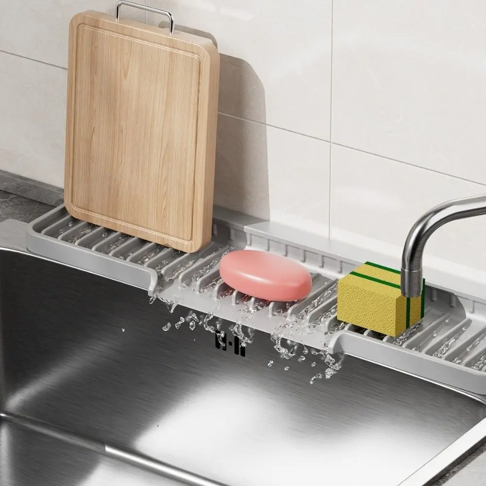 

Sponge Holder Mat Silicone Sink Drain Pad Narrow Edge Foldable Kitchen Sink Splash Guard Anti-slip Water Retaining Pad Kitchen