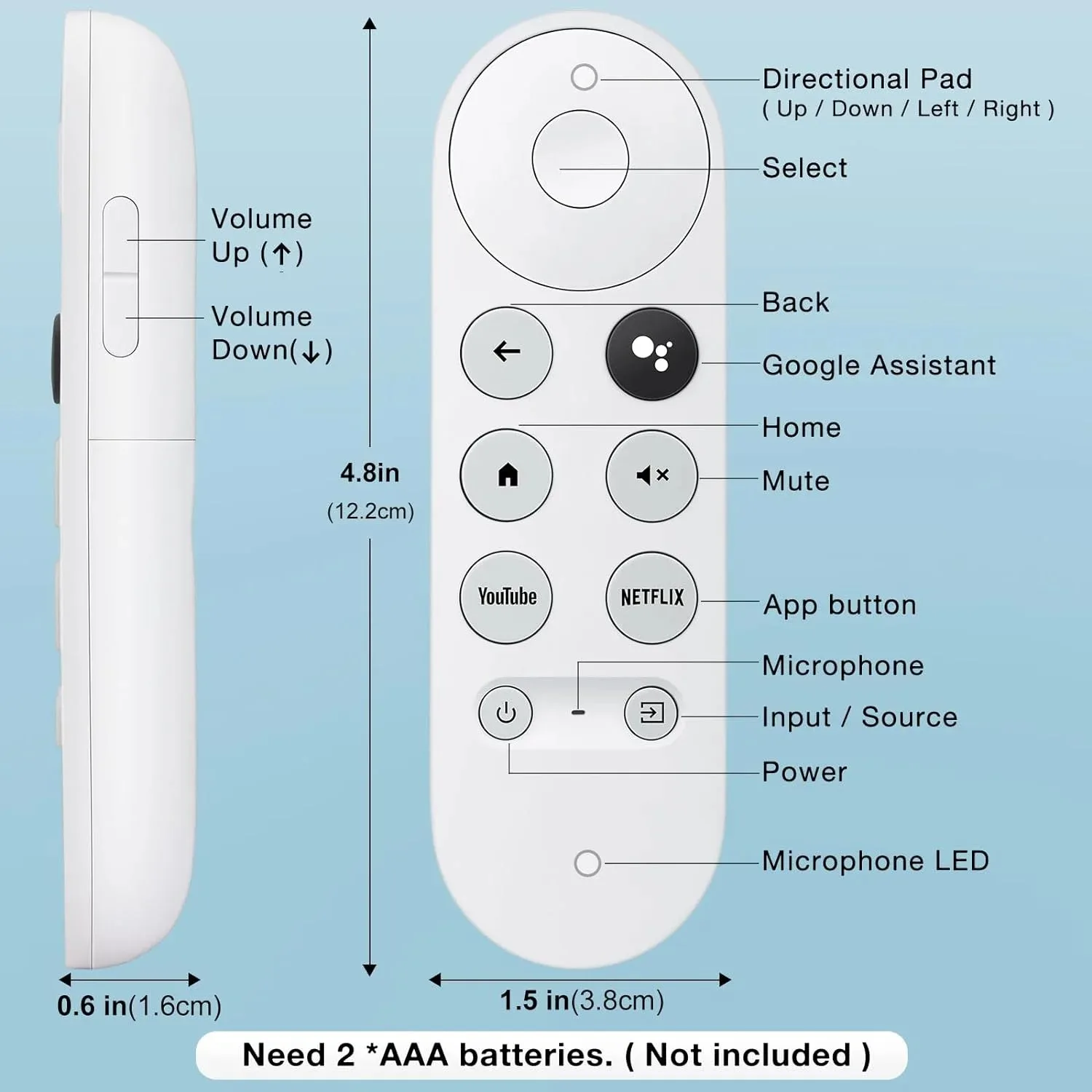 Control Remoto de Voz de Repuesto Exclusivo Solo para Google Chromecast 4K Modelo Snow G9N9N