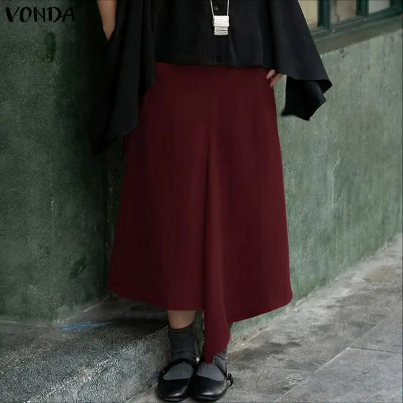 Women Loose Pants Plus Size VONDA 2026 Office Lady Casual Capris Bottoms Female Solid Irregular Elegant Wide Leg Trousers view 2