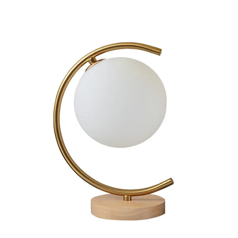 

Semicircular Glass Table Lamp Golden Nordic Bedroom Bedside Bedside Light Night Wooden Base Personality Reading Desk Lights