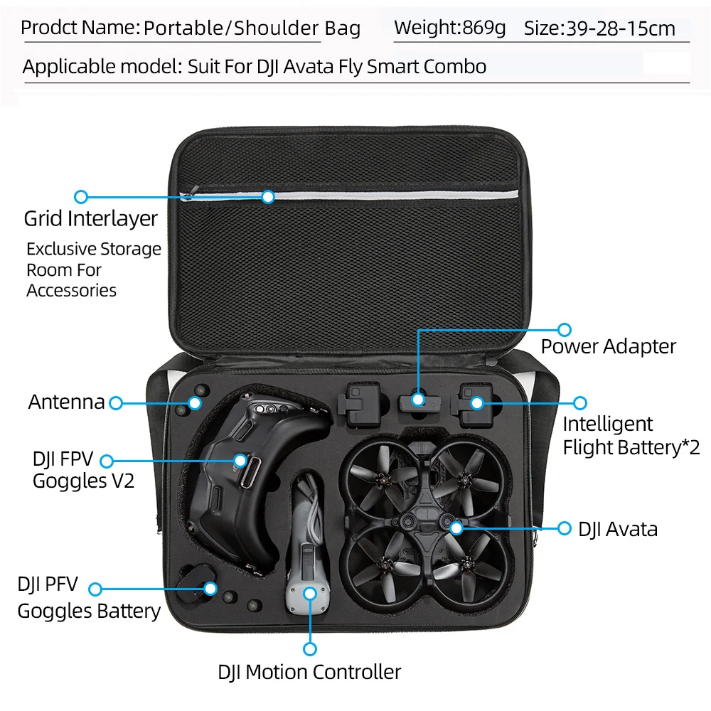 Per DJI Avata Goggles 2 Body Portable Storage Bag Drone Nylon Handbag custodia impermeabile custodia a tracolla custodia rigida