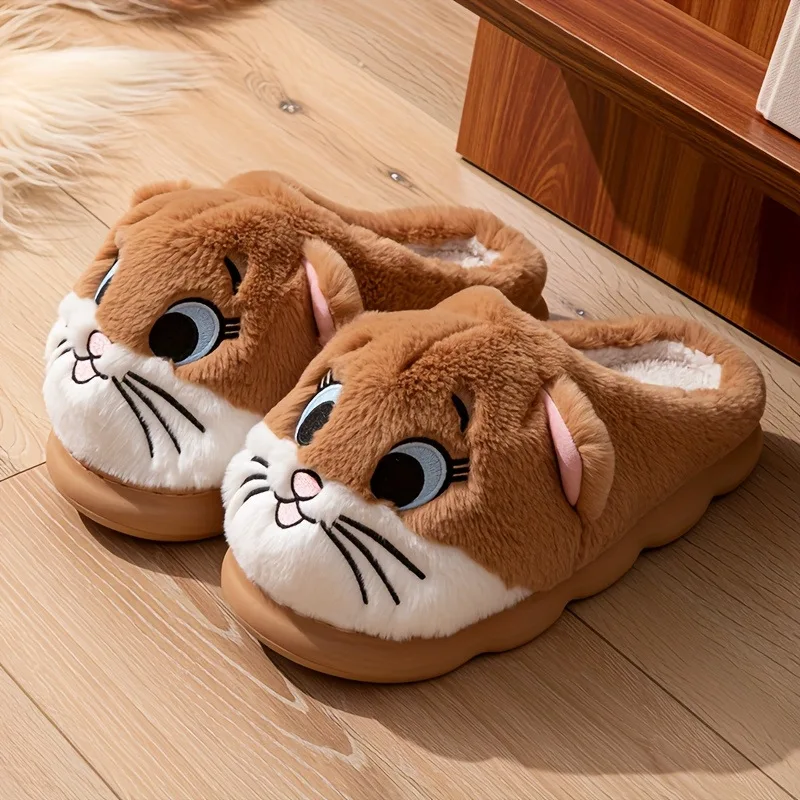 Comfortable Warm Breathable Cotton Slippers Cartoon Cat Design Home Shoes Unisex Anti Odor Footwear for Men And Women view 4