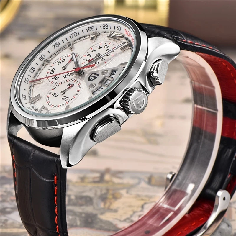 PAGANI DESIGN-Reloj de pulsera de cuarzo automático para hombre, cronógrafo de cristal de zafiro, resistente al agua, con calendario y ventana