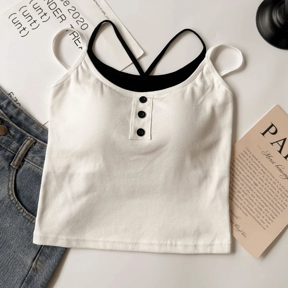 

Breathable With Chest Cushion Stripe Camisole Sleeveless Streetwear Stripe Corset Korean Ins Tanks Crop Tops Ladies