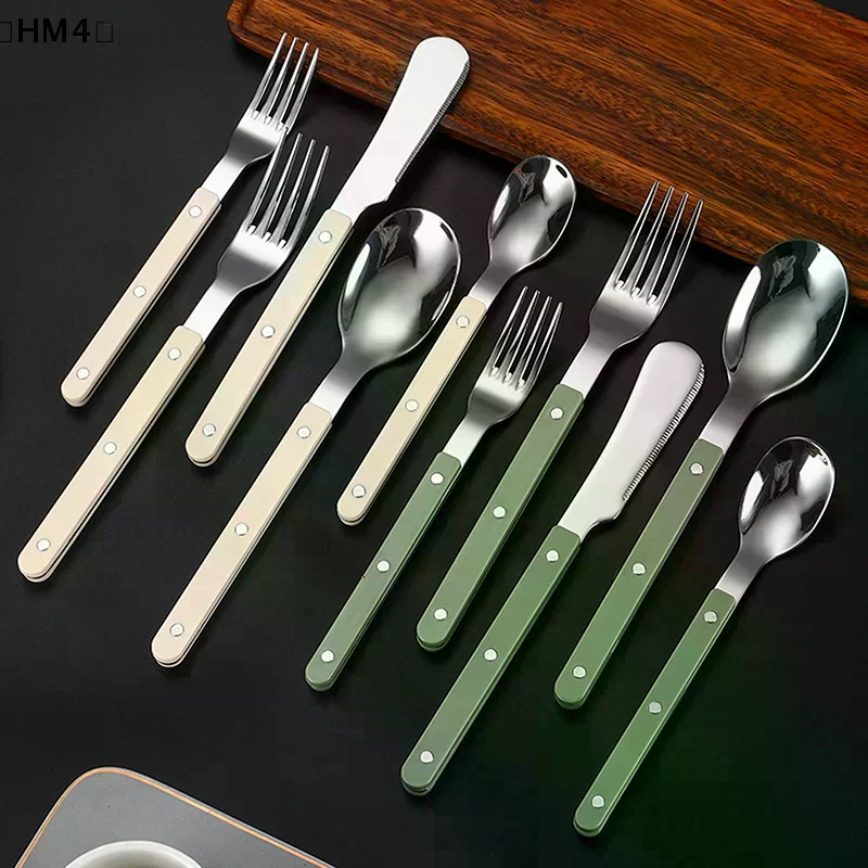 〔HM4〕Fashion New Colorful Handle Cutlery 304 Stainless Steel Creativity Gift Flatware Knife Fork Spoon Drop Ship