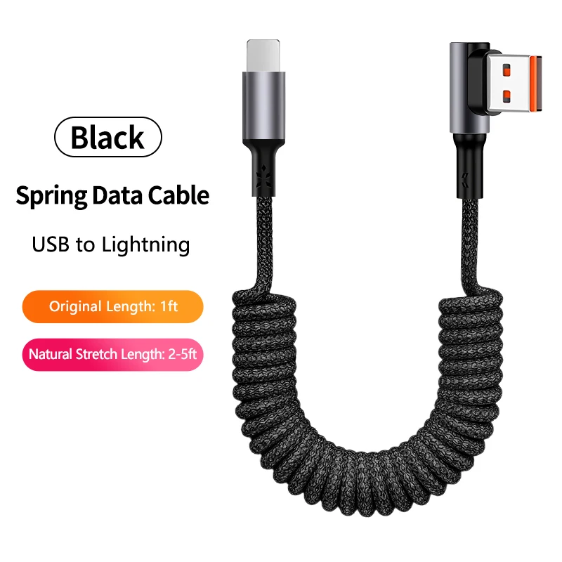 90 graden opgerolde USB-A naar USB C-kabel Rekbaar gevlochten snellaadoplaadsnoer, compatibel met Samsung Galaxy, iPhone 16