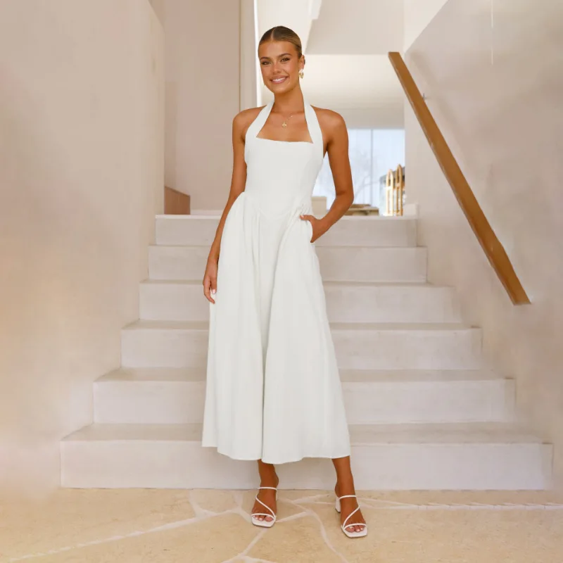 Elegant Square Neck Backless Dress Women Summer Bodycon Dresses Wrap Tie Knot Jumpsuit Playsuit Matching Set
