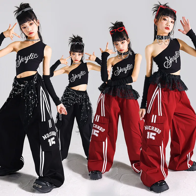 

Fashion Style Child Jazz Dance Costumes For Girls Fashion Hiphop Suit Crop T-shirt Pants Clothes Set Hip Hop Streetwear Outfit