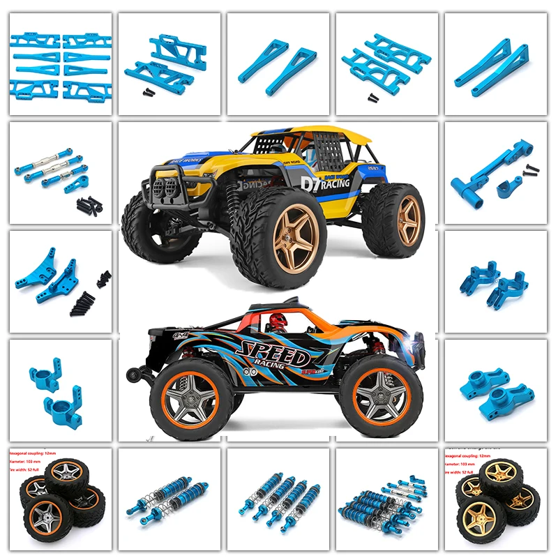 

WLtoys RC Car Truck Blue All Metal Upgrade Parts Wheel Seat Tire Shock Absorbers Arm Chassis Reinforcement for 12402-A 104009