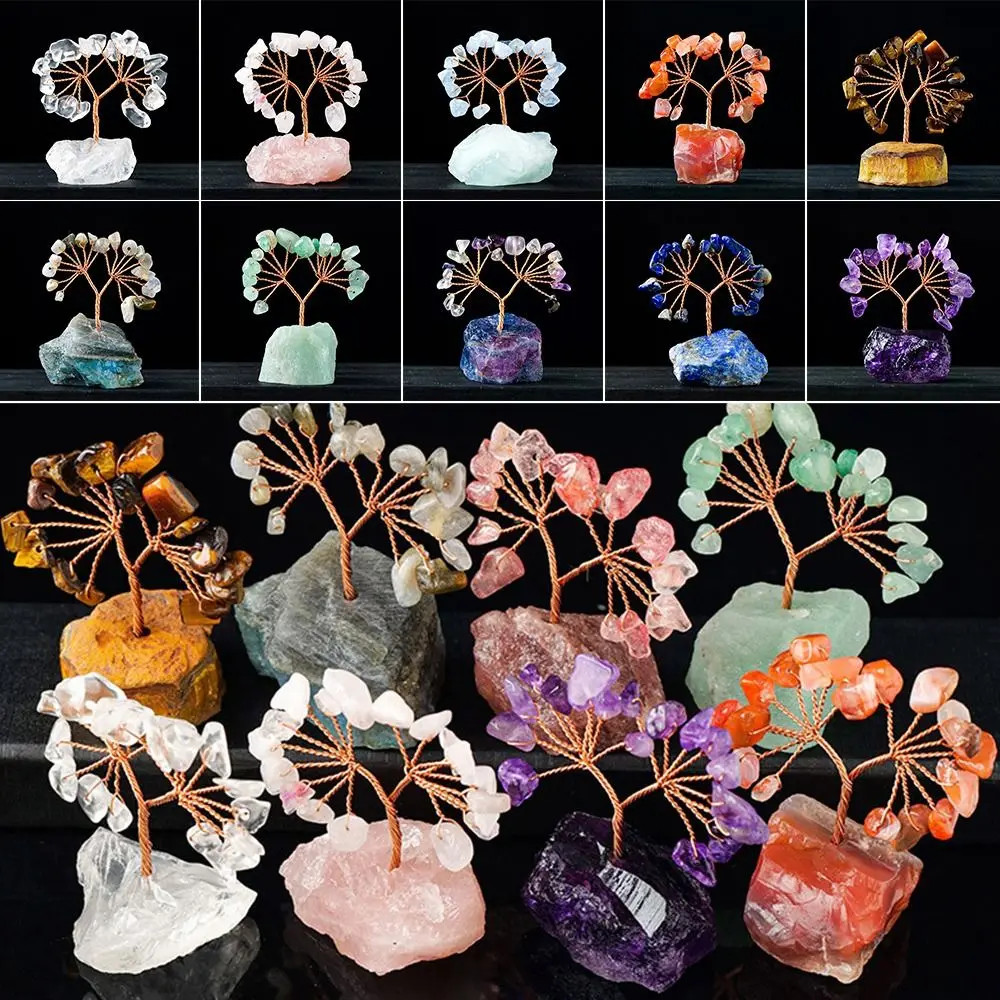 Multicolor Crystal Money Tree Gift Home Decoration Crystal Stone Base Lucky Crystal Tree Desktop Ornament Crafts Feng Shui Trees