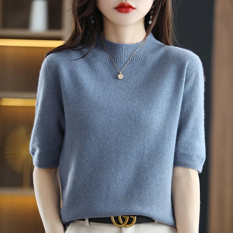 2023 Free Shipping Short Sleeve Women Turtleneck Wool Sweaters Standard Pullovers Winter Knitting Clothing New Arrival Cashmere