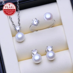 FENASY 925 Sterling Silver Jewelry Sets Freshwater Pearl Necklaces For Women Stud Earrings Crown Pendant Ring Classic Gifts